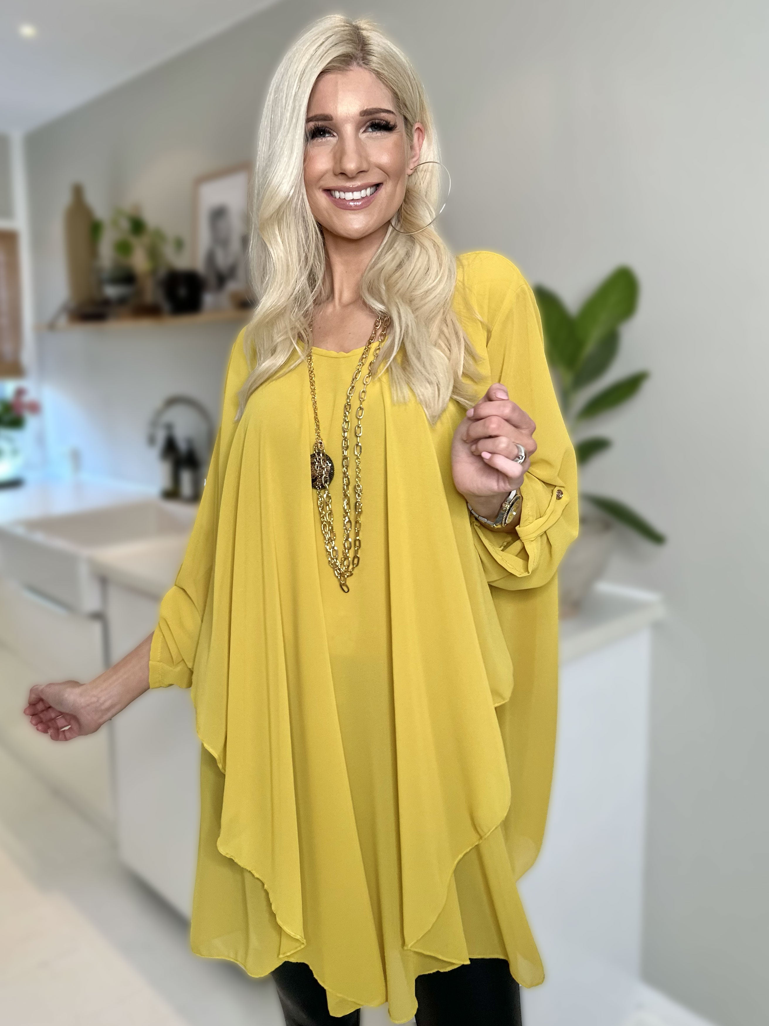 Wanda long sleeve - Tunica klänning i chiffong - Beige